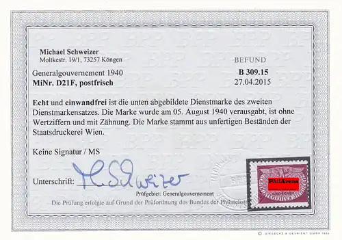 Generalgouvernement (GG) MiNr. D21F, **, BPP Fotobefund