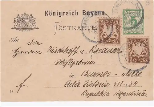Bayern: Ganzsache 1898 von Landshut nach Buenos Aires
