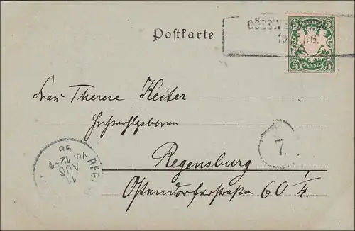Bayern: 1898, Postkarte von Bamberg nach Regensburg