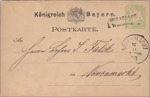 Bayern: 1888, Ganzsache von Postablage Wiersberg nach Neuenmarkt