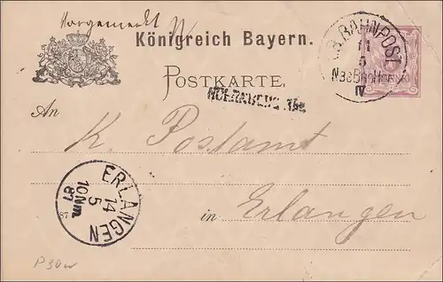 Bayern: 1887, Ganzsache nach Erlangen