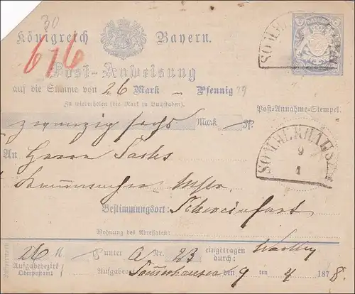 Bavière: 1878 Post-Instruction de Sommerhausen vers Schweinfurt