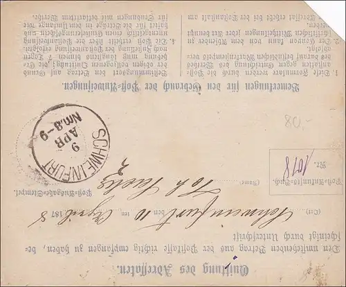Bayern: 1878 Post-Anweisung von Sommerhausen nach Schweinfurt