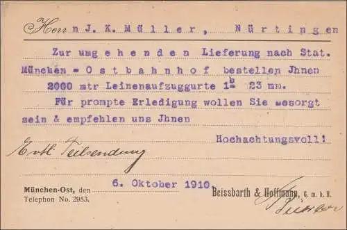 Bayern: 1910, Postkarte von München nach Nürtingen, Rollladen, Jalousien