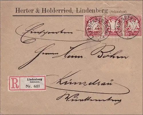 Bavière: 1908, lettre R de Lindenberg à Künzelsau