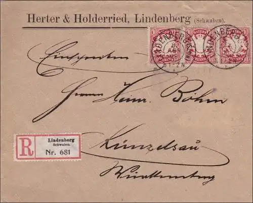 Bayern: 1908, R-Brief von Lindenberg nach Künzelsau