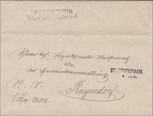 Bavière: 1882, lettre de Stadtsteinach à Rugendorf avec lettre comme contenu