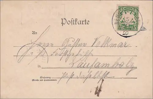 Bayern: 1899, Postkarte von Neunhof nach Laufenholz