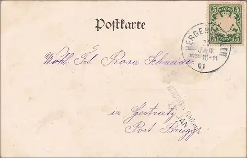 Bayern: 1901, Postkarte Brugg b. Röthenbach mit Kinderabbildung , Hamburg
