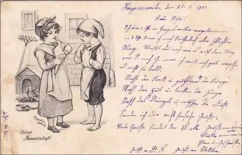 Bayern: 1901, Postkarte Brugg b. Röthenbach mit Kinderabbildung , Hamburg