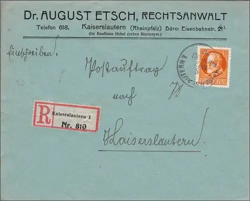 Bayern: 1915, Postauftrag innerhalb von Kaiserslautern