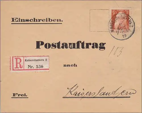 1913, Postauftrag innerhalb von Kaiserslautern