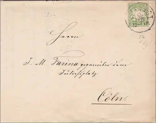 Bayern: 1880, Brief mit Schreiben im A3 Format von Regensburg nach Cöln