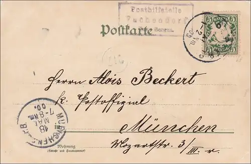 Bavière: 1900, Carte postale de Vachendorf à Munich, Tampon rare