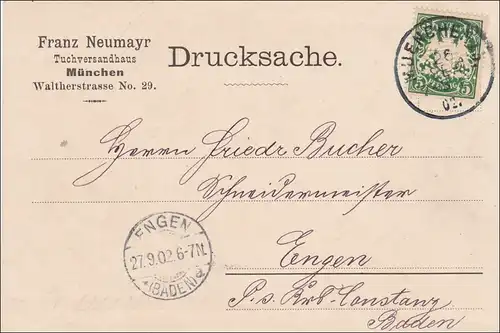 Bavière: 1902, impression carte postale de Munich à Engen - Tuchverfahrenhaus