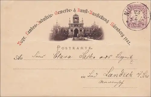 Bayern: Ganzsache 1889 Landes- Industrie- Kunst Ausstellung Nürnberg
