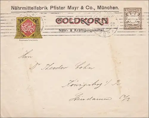 Bavière: Enveloppe complète de Munich à Königsberg /Goldkorn - Aliments