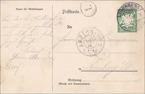 Bayern:  Ganzsache  Ansichtskarte der Bayr. Jubiläumsausstellung Nürnberg 1906