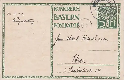 Bavière: entier 1911 au sein de Würzburg