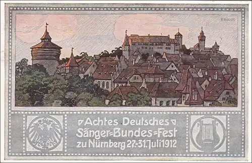 Bayern:  Ganzsache  1912 VIII. Deutsches Sängerbundfest in Nürnberg