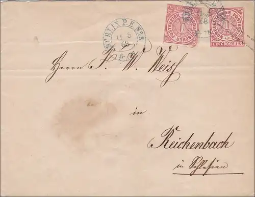 NDP: Enveloppe complète de Berlin PE08 vers Reichenbach 1868