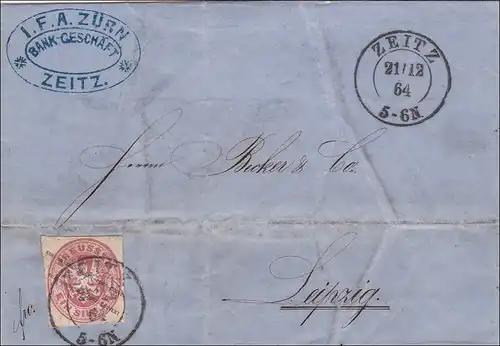 Prusse: Lettre de Zeitz, 1864 vers Leipzig 1864, y compris texte