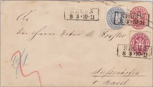 Prusse: Enveloppe de Neuss à Wiesenhofen (Basel) 1889