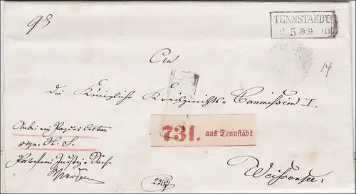 Preussen: Brief von Tennstädt (Kreisgericht Langensalza) von 1861 mit Text innen