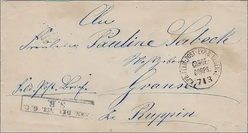 Preussen: Feldpost Brief Garde Corps nach Ruppin, seltener Stempel