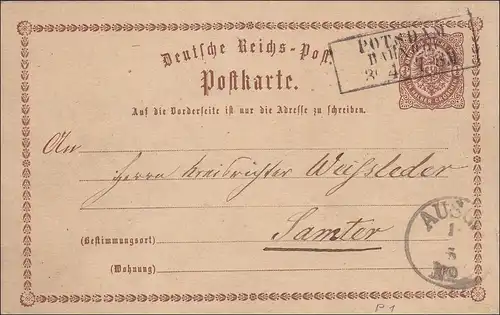 Preussen: Ganzsachenumschlag von Potsdam nach Samter, 1875