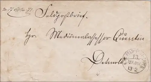 Preussen: Feldpost Brief : K. PR. Infanterie Division nach Detmold1871