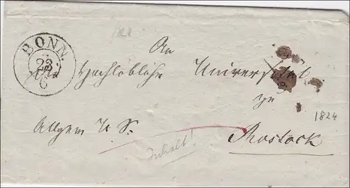 Prusse: Lettre de Bonn à Rostock 1864, à l'intérieur Texte: Distant de l 'université