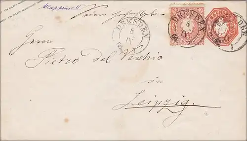 Sachsen: Ganzsachenumschlag von Dresden nach Leipzig