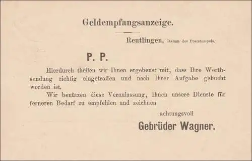 Württemberg: Ganzsache Drucksache von Reutlingen - Bahnpost nach Leutkirch 1900