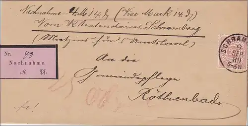 Württemberg: Nachnahme Brief von Schramberg nach Röthenbach 1889