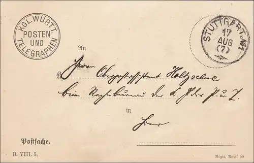 Wurtemberg: Affaire postale Telegraphen Poste Stuttgart 1911