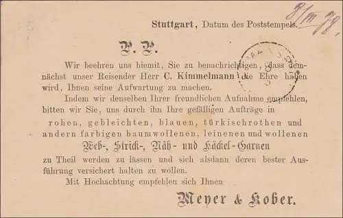 Württemberg:Drucksache von Stuttgart nach Dietmannsried (Kempten) 1878 (Privat)