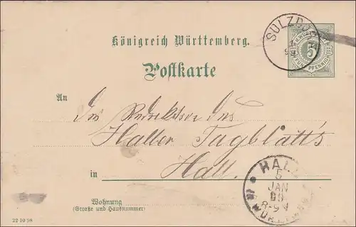 Wurtemberg: Tout le dossier de Sulzdorf vers Hall 1869
