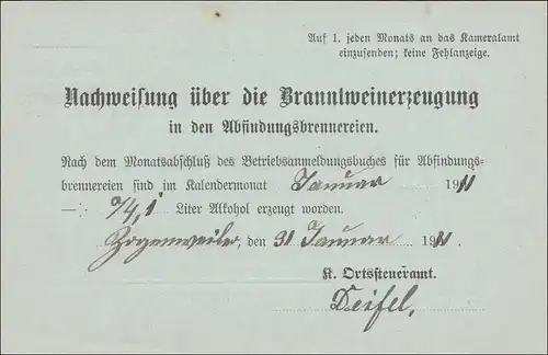 Württemberg: Affaire entière Zogenweiler Weingarten 1911, notification production d'eau-de-vie