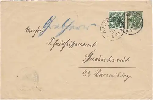 Württemberg:  Ganzsachenumschlag von Aulendorf nach Grünkraut 1901