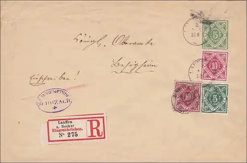 Württemberg:  Ganzsachenumschlag  von Lauffen / Schozach 1890