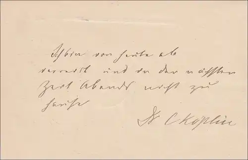 Württemberg:  Ganzsache von Canstatt nach Stuttgart - Bote bezahlt  1893