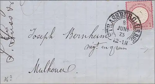 Lettre de Strasbourg à Mühlhausen 1873