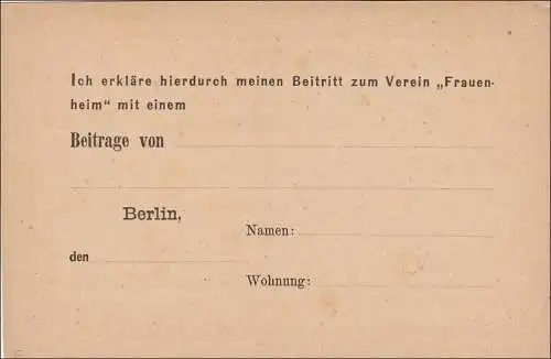 Entier/Carte postale imprimée avec l'adresse Berlin Verein Frauenheim