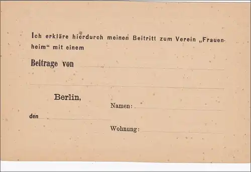 Postkarte mit Adresse eingedruckt Berlin  Verein Frauenheim