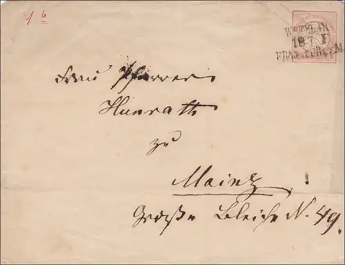 Ganzsachenumschlag von Frankfurt nach Mainz