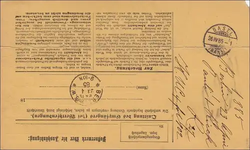Carte de paquets pour 3 paquetages livrés de Berlin à Zurich 1885