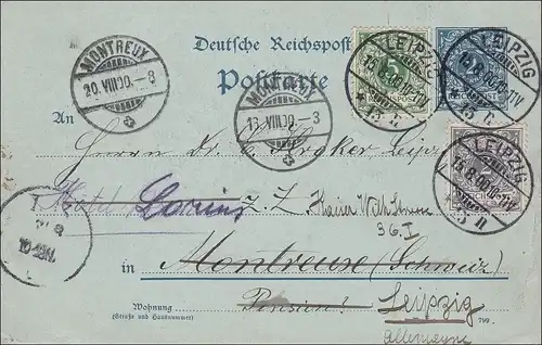 Ganzsache von Leipzig nach Montreux 1900