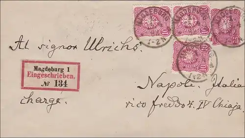 Ganzsachenumschlag von Magdeburg nach Napoli 1882