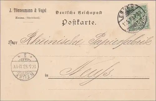 Postkarte von Essen nach Neuss 1893 - Marke gelocht